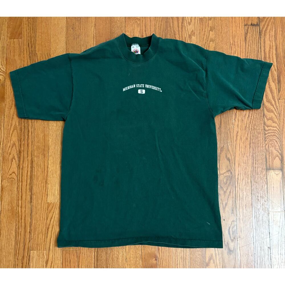 Vintage Michigan State University T-Shirt XL Fruit of the Loom Green 90s USA MSU